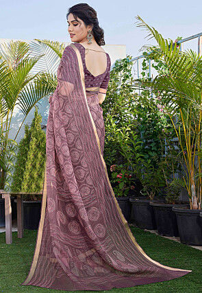 Printed Kota Doria Saree in Wine