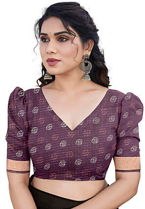 Printed Kota Doria Saree in Wine