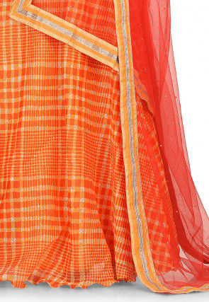 Printed Kota Silk Lehenga in Orange
