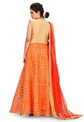 Printed Kota Silk Lehenga in Orange