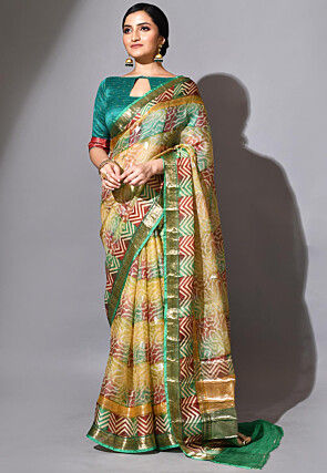 Printed Kota Silk Saree in Multicolor