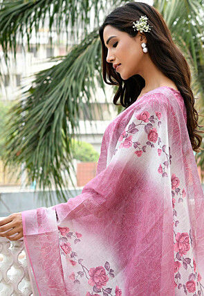 Printed Linen Cotton Pakistani Suit in Dusty Purple