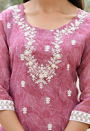 Printed Linen Cotton Pakistani Suit in Dusty Purple