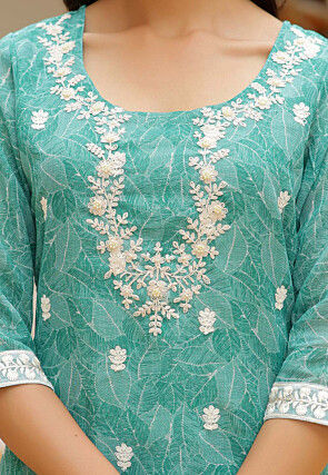 Printed Linen Cotton Pakistani Suit in Sea Green