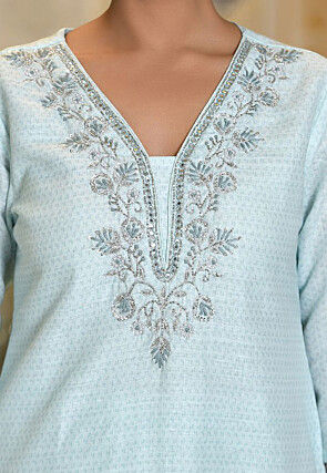 Printed Linen Silk Pakistani Suit in Blue