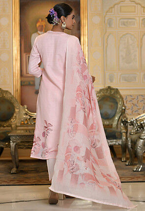 Printed Linen Silk Pakistani Suit in Pink