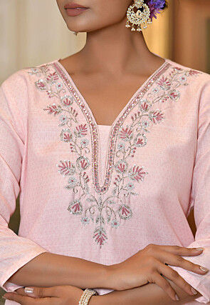 Printed Linen Silk Pakistani Suit in Pink