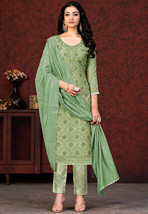 Printed Modal Cotton Pakistani Suit in Dusty Green