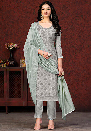 Printed Modal Cotton Pakistani Suit in Grey