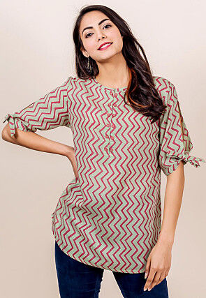Shop Pastel Green Printed Cotton Top, Top For Women