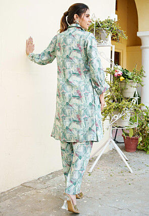 Printed Modal Muslin Cotton Co Ord Set in Light Green