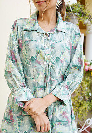 Printed Modal Muslin Cotton Co Ord Set in Light Green