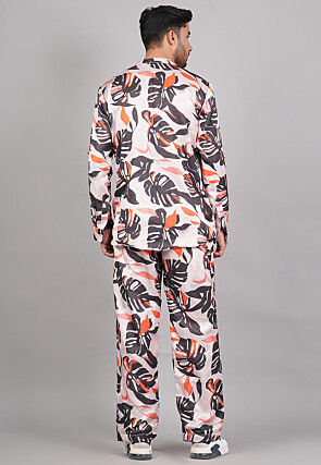 Printed Modal Satin Co Ord Set in Light Peach