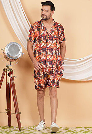 Printed Modal Satin Co Ord Set in Multicolor