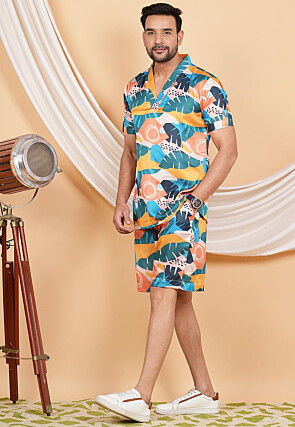Printed Modal Satin Co Ord Set in Multicolor