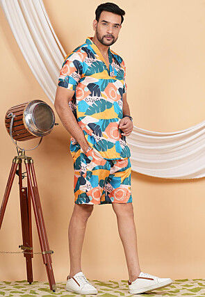 Printed Modal Satin Co Ord Set in Multicolor