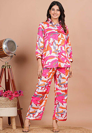 Printed Modal Satin Co Ord Set in Multicolor