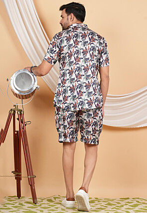 Printed Modal Satin Co Ord Set in Off White