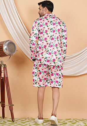 Printed Modal Satin Co Ord Set in Peach