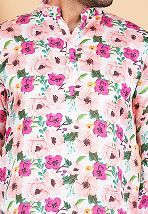 Printed Modal Satin Co Ord Set in Peach