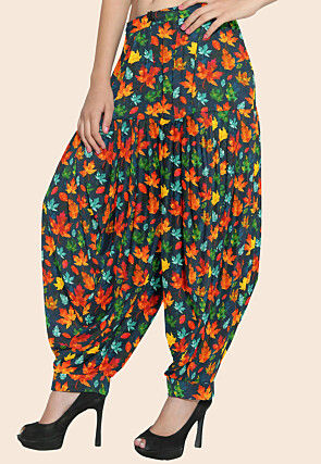 Printed Modal Satin Salwar in Navy Blue