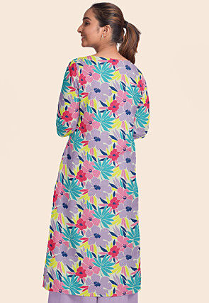 Printed Modal Satin Straight Kurta in Multicolor