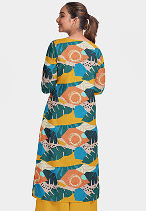 Printed Modal Satin Straight Kurta in Multicolor