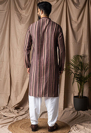 Printed Modal Silk Kurta Set in Multicolor