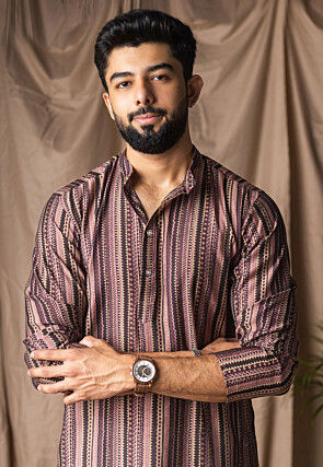Printed Modal Silk Kurta Set in Multicolor