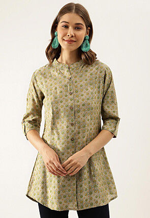 Printed Modal Silk Top in Dusty Green