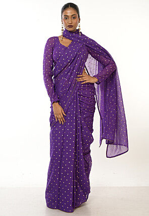 Printed Mul Cotton Saree in Purple