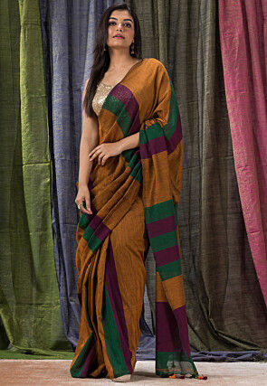 Buy Festival Wear Green Malmal Cotton Printed Work Saree Online
