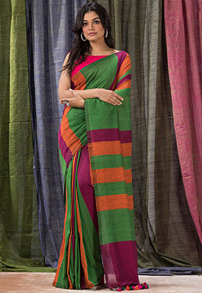 Printed Mulmul Cotton Saree in Multicolor