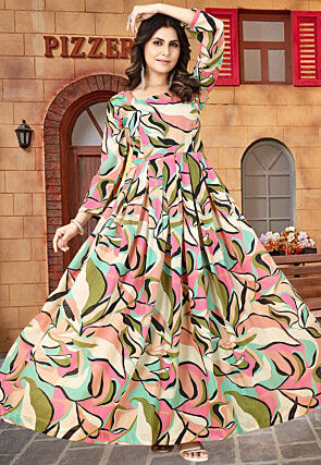 Printed  Muslin Cotton Maxi Dress in Multicolor