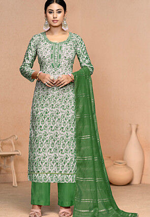 Printed Muslin Cotton Pakistani Suit in Grey