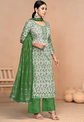 Printed Muslin Cotton Pakistani Suit in Grey