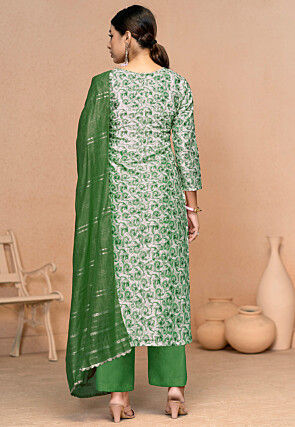 Printed Muslin Cotton Pakistani Suit in Grey