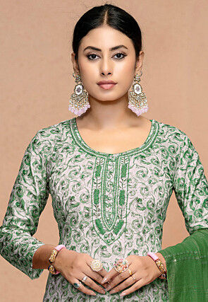 Printed Muslin Cotton Pakistani Suit in Grey