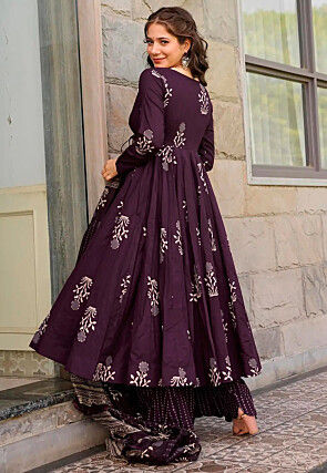 Printed Muslin Cotton Pakistani Suit in Wine
