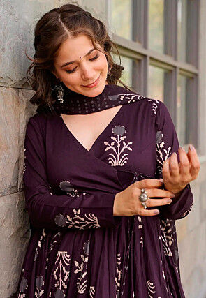 Printed Muslin Cotton Pakistani Suit in Wine