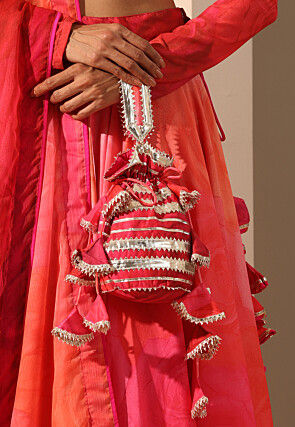 Printed Muslin Silk Lehenga in Pink And Coral