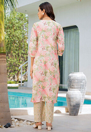 Printed Muslin Silk Pakistani Suit in Cream and Multicolor