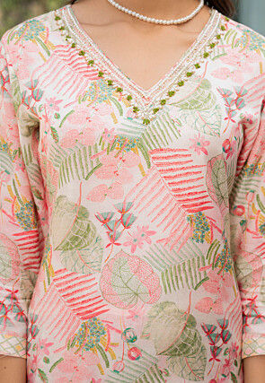 Printed Muslin Silk Pakistani Suit in Cream and Multicolor