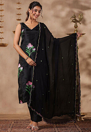 Printed Organza Pakistani Suit in Black
