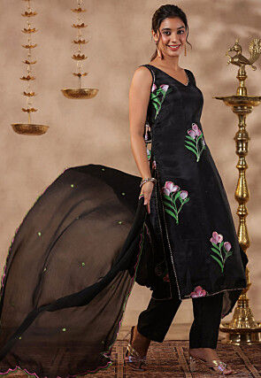Printed Organza Pakistani Suit in Black