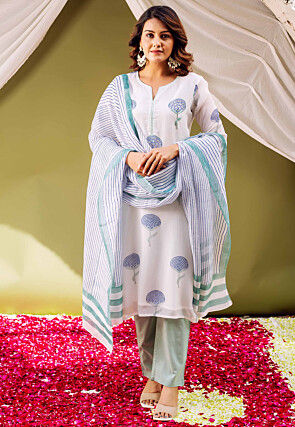 Buy White Printed Organza Suit - Set of 3, PJHC2122/POCH2