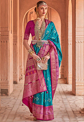 Printed Silk Saree in Blue