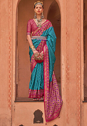 Printed Art Silk Saree in Blue
