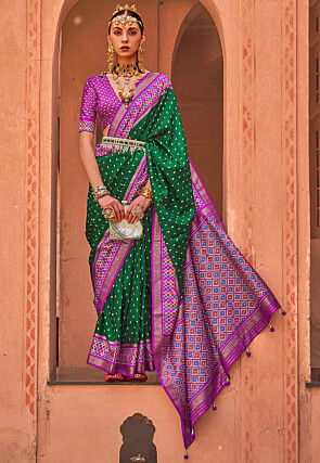 Printed Art Silk Saree in Green