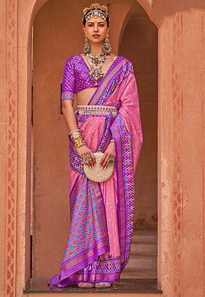 Printed Art Silk Saree in Pink